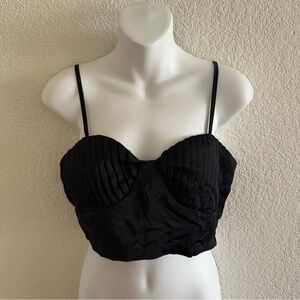 NAANAA‎ Chic Black Pleated Satin Women's Crop Tank Top Size 6